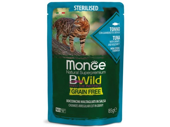 Фото - влажный корм (консервы) Monge Cat Bwild Grain Free Sterilised Tuna, Shrimps & Vegetables влажный корм для стерилизованных кошек ТУНЕЦ, КРЕВЕТКИ и ОВОЩИ, пауч