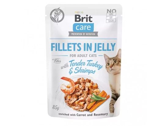 Фото - влажный корм (консервы) Brit Care Cat Fillets in Jelly Adult Turkey, Shrimps, Carrot & Rosemary консервы для кошек в желе ИНДЕЙКА, КРЕВЕТКИ, МОРКОВЬ и РОЗМАРИН