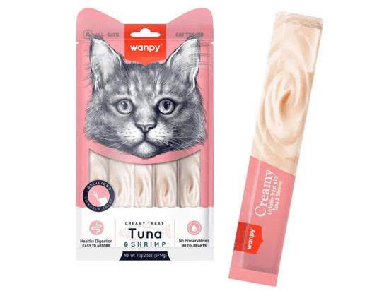 Фото - ласощі Wanpy (Ванпі) Creamy Lickable Treats Tuna & Shrimp рідкі ласощі для котів ТУНЕЦЬ і КРЕВЕТКИ