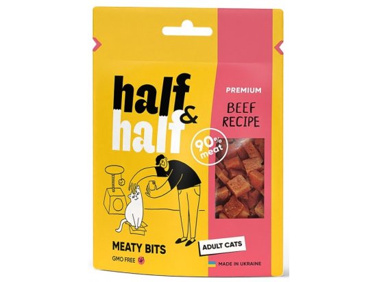 Фото - ласощі Half&Half Meaty Bits Adult Beef ласощі м'ясні шматочки для котів ЯЛОВИЧИНА