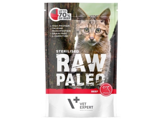 Фото - вологий корм (консерви) Vet Expert Raw Paleo (Роу Палео) Sterilised Cat Beef вологий корм для стерилізованих котів ЯЛОВИЧИНА
