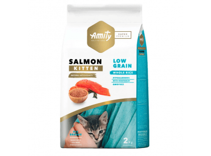 Фото - сухий корм Amity (Аміті) Super Premium Low Grain Kitten Salmоn сухий гіпоалергенний низькозерновий корм для кошенят ЛОСОСЬ