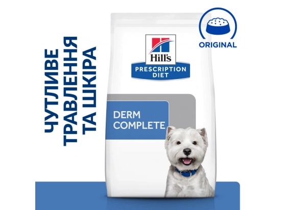 Фото - ветеринарні корми Hill's Prescription Diet Canine Derm Complete Mini корм для собак міні порід при харчовій алергії та атопічному дерматиті ЯЙЦЕ та РИС