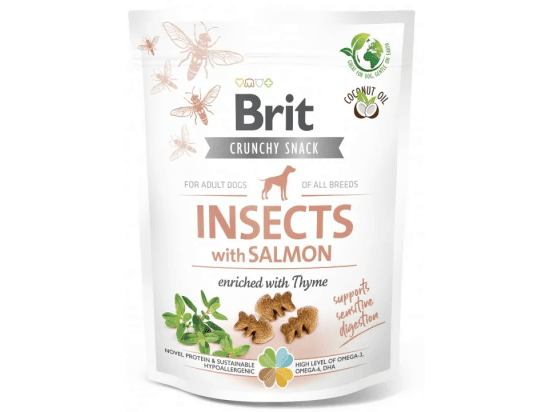Фото - ласощі Brit Care Dog Crunchy Cracker Insects, Salmon & Thyme ласощі для собак з чутливим травленням КОМАХИ, ЛОСОСЬ і ТИМ'ЯН
