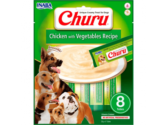 Фото - ласощі Inaba Dog Churu Chicken and Vegetables ласощі для собак вершковий мус КУРКА та ОВОЧІ