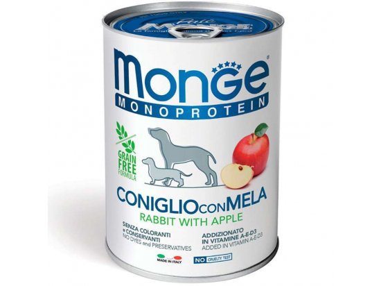 Фото - вологий корм (консерви) Monge Dog Monoprotein Adult Rabbit & Apple монопротеїновий вологий корм для собак КРОЛИК та ЯБЛУКА, паштет