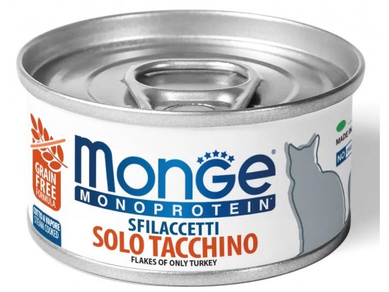 Фото - вологий корм (консерви) Monge Cat Monoprotein Flakes of Turkey монопротеїновий вологий корм для котів, м'ясні пластівці ІНДИЧКА