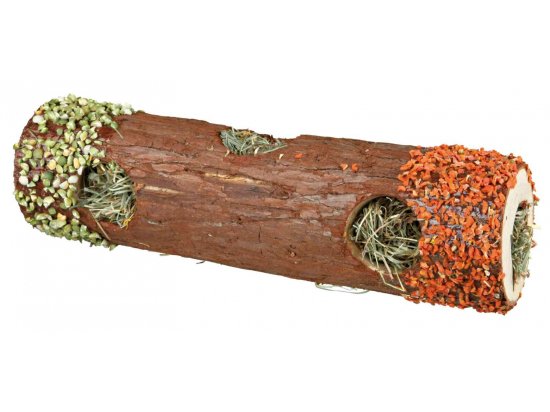 Фото - аксесуари Trixie Дерев'яний тунель із сіном, квітками гібіскуса, морквою та горошком для гризунів (60771)