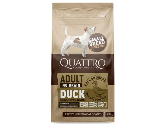 Фото - сухой корм Quattro (Кваттро) Sensitive Care Adult Small Breed Duck сухой корм для взрослых собак малых пород c чувствительным пищеварением УТКА