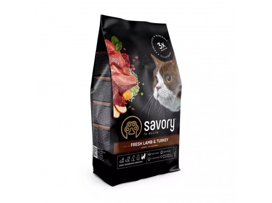 Фото - сухий корм Savory (Сейворі) ADULT CAT SENSITIVE DIGESTION корм для кішок з чутливим травленням ЯГНЯ та ІНДИЧКА