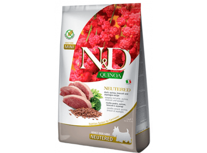 Фото - сухий корм Farmina (Фарміна) N&D Grain Free Quinoa Neutered Adult Mini корм для стерилізованих собак дрібних порід КАЧКА, КІНОА, БРОКОЛІ та СПАРЖА