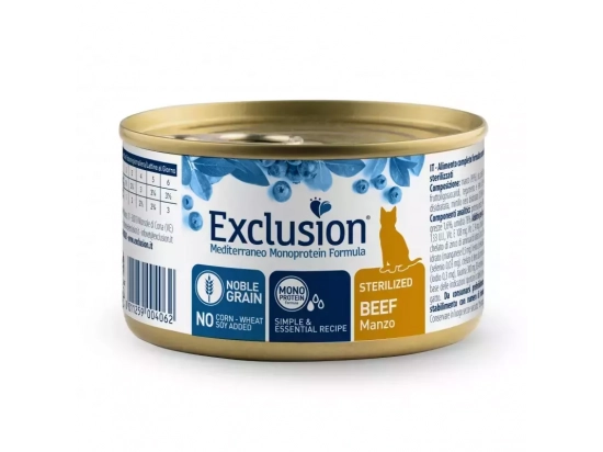 Фото - вологий корм (консерви) Exclusion (Ексклюжн) Cat Sterilized Beef монопротеїнові консерви для кішок, ЯЛОВИЧИНА