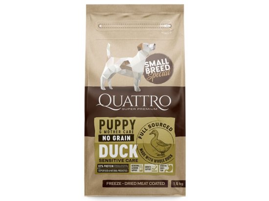 Фото - сухий корм Quattro (Кваттро) Sensitive Care Puppy & Mother Care Small Breed Duck сухий корм для цуценят, вагітних собак і собак-годувальниць малих порід КАЧКА