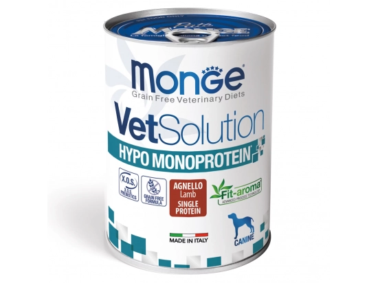 Фото - ветеринарні корми Monge Dog VetSolution Hypo Monoprotein Lamb лікувальний вологий монопротеїновий корм для собак для зниження непереносимості інгредієнтів ЯГНЯ
