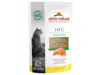 Фото - вологий корм (консерви) Almo Nature HFC NATURAL CHICKEN & SALMON консерви для котів КУРКА та ЛОСОСЬ, пауч