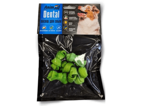 Фото - ласощі AnimAll Dental кістка мюнхенська вузлова для собак зі спіруліною