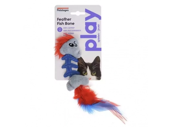 Фото - іграшки Petstages FEATHER FISH BONE іграшка для котів з котячою м'ятою, РИБКА З ПІР'ЯМ