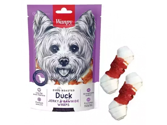 Фото - ласощі Wanpy (Ванпі) Duck Jerky & Rawhide Wraps ласощі для собак жувальна кістка з вузлами, КАЧКА