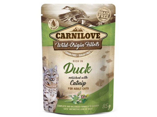 Фото - вологий корм (консерви) Carnilove Rich in Duck Enriched with Catnip Adult Cats вологий корм для котів КАЧКА та КОТЯЧА М'ЯТА, пауч