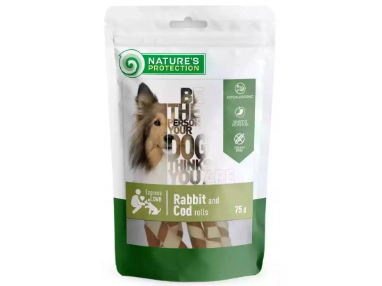 Фото - ласощі Natures Protection (Нейчез Протекшин) Snack For Dogs Rabbit And Cod Rolls Ласощі для собак роли КРОЛИК та ТРІСКА
