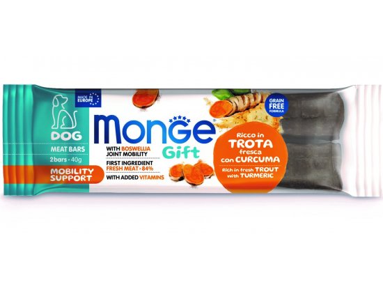 Фото - ласощі Monge Dog Gift Mobility Support Adult Trout & Turmeric ласощі для собак, батончик для поліпшення роботи суглобів ФОРЕЛЬ та БОСВЕЛІЯ