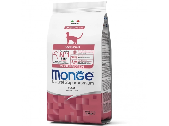 Фото - сухий корм Monge Cat Monoprotein Sterilised Beef сухий монопротеїновий корм для стерелізованих кішок ЯЛОВИЧИНА
