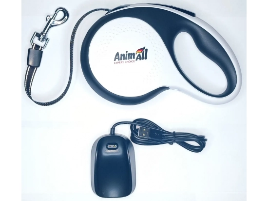 Фото - рулетки AnimAll Поводок-рулетка с LED-фонариком, бело-черный