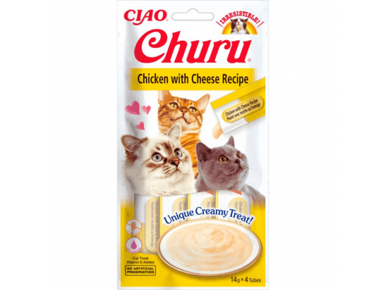 Фото - ласощі Inaba Cat Churu Chicken and Cheese ласощі для котів вершковий мус КУРКА та СИР