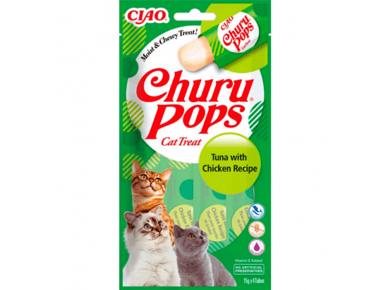 Фото - лакомства Inaba Cat Churu Pops Tuna and Chicken лакомство для кошек желейные палочки ТУНЕЦ и КУРИЦА