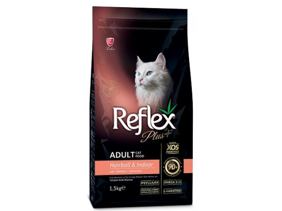 Фото - сухой корм Reflex Plus (Рефлекс Плюс) Adult Hairball & Indoor Salmon корм для кошек живущих в помещении и для вывода шерсти, с лососем