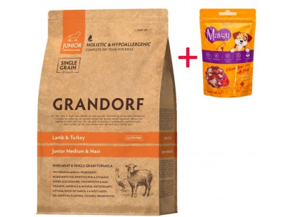 Фото - сухий корм Grandorf (Грандорф) Lamb & Turkey Junior Medium & Maxi Breeds корм для юніорів середніх і великих порід, вагітних собак ЯГНЯ та ІНДИЧКА