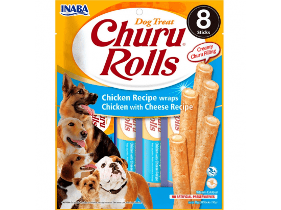 Фото - ласощі Inaba Dog Churu Rolls Chicken and Cheese ласощі для собак роли КУРКА та СИР