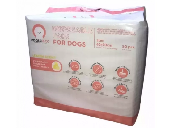 Фото - пеленки Misoko&Co (Мисоко и Ко) одноразовые пеленки для собак с ароматом персика, ЩЕНКИ и КОСТОЧКИ