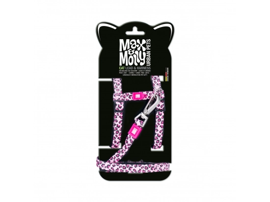 Фото - шлейки, нашийники Max & Molly Urban Pets Cat Harness/Leash Set шлейка з повідцем для кішок  Leopard Pink