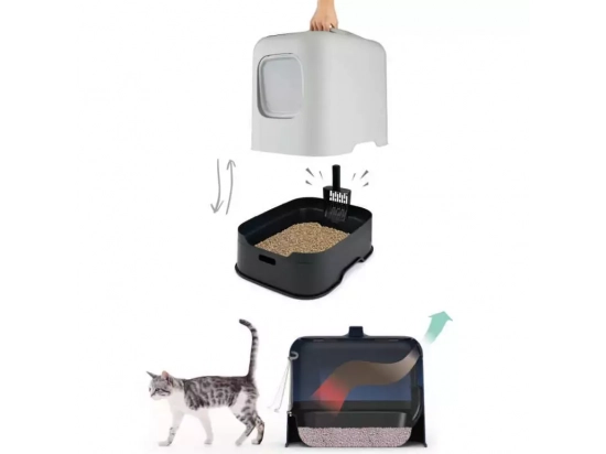 Фото - туалеты, лотки Curver (Курвер) БИАЛА закрытый туалет для кошек с фильтром и совком, серый