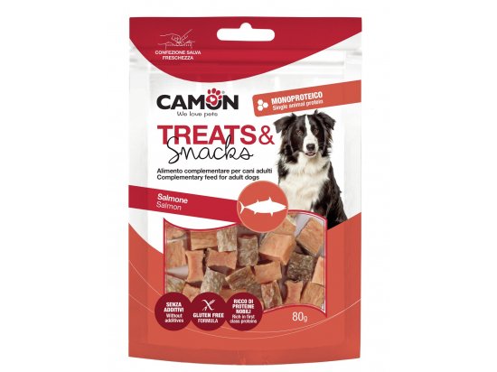 Фото - лакомства Camon (Камон) Treats & Snacks Salmon лакомство для собак, кубики с кожей ЛОСОСЬ