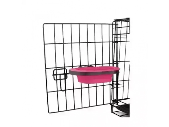 Фото - миски, напувалки, фонтани DEXAS Collapsible Kennel Bowl-Large - Миска складана з кріпленням для клітини для собак і котів ВЕЛИКА, рожевий