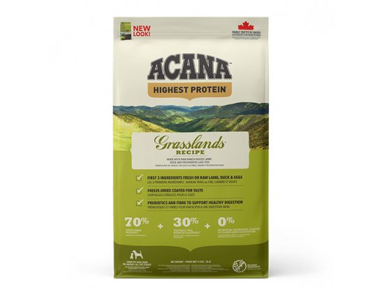 Фото - сухий корм Acana Highest Protein Grasslands Dog Recipe корм для цуценят і собак усіх порід ЯГНЯ, КАЧКА І ЯЙЦЯ