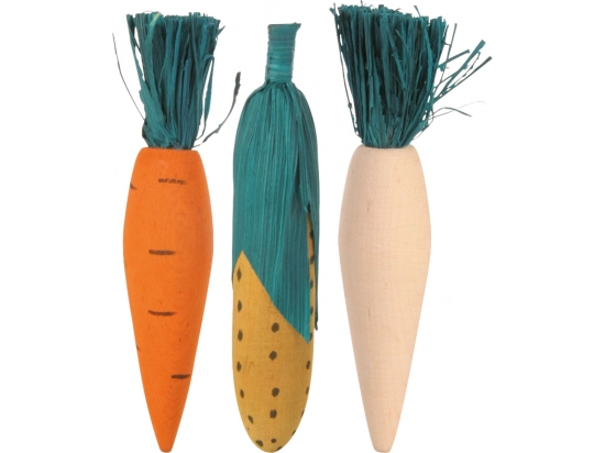 Фото - іграшки Trixie Wooden Fun набір дерев'яних овочів для стирання зубів у гризунів, 3 шт (6190)