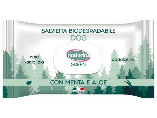 Фото - повсякденна косметика Inodorina Green вологі біорозкладані гігієнічні серветки з м'ятою та алоє для собак