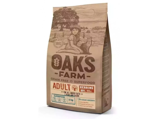 Фото - сухой корм Oak's Farm Herring Adult беззерновой корм для взрослых кошек СЕЛЬДЬ