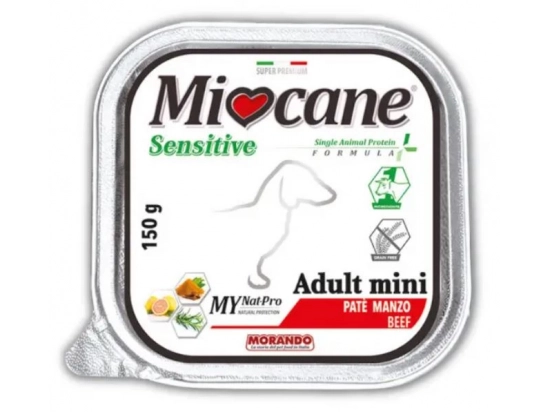 Фото - вологий корм (консерви) Morando MioCane (Морандо Міокане) Sensitive Monoprotein монопротеїнові беззернові консерви для собак З ЯЛОВИЧИНОЮ