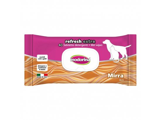 Фото - повсякденна косметика Inodorina Refresh Extra Mirra вологі гігієнічні серветки для собак та кішок з екстрактом східної мірри