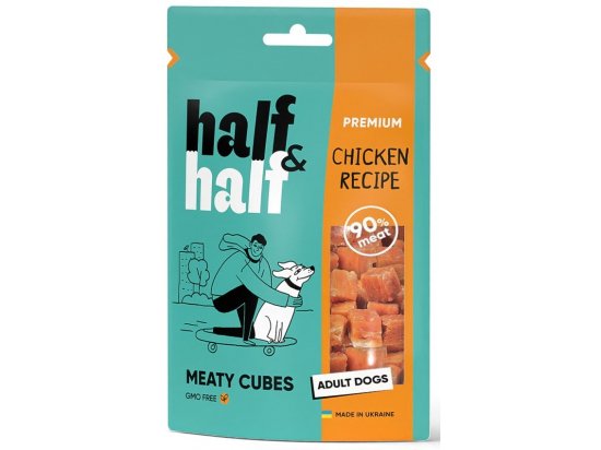Фото - ласощі Half&Half Meaty Cubes Adult Chicken ласощі м'ясні кубики для собак КУРКА