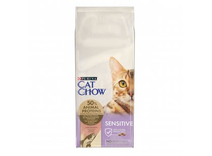 Фото - сухой корм Cat Chow SENSITIVE корм для кошек с чувствительным пищеварением ЛОСОСЬ