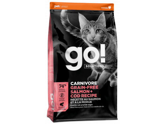 Фото - сухий корм GO! Solutions Carnivore Grain-free Salmon & Cod Recipe сухий беззерновий корм для котів і кошенят ЛОСОСЬ і ТРІСКА