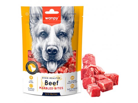 Фото - ласощі Wanpy (Ванпі) Beef Marbled Bites ласощі для собак шматочки, МАРМУРОВА ЯЛОВИЧИНА