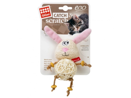 Фото - іграшки GiGwi (Гігві) Catch&scratch ЗАЙЧИК іграшка для котів з плетеним м'ячиком і дзвіночком
