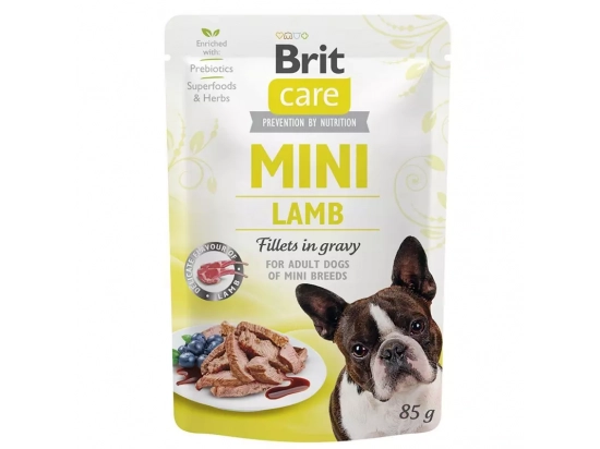 Фото - вологий корм (консерви) Brit Care Dog Mini Fillets in Gravy Lamb консерви для собак дрібних порід  ЯГНЯ В СОУСІ
