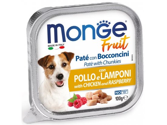 Фото - вологий корм (консерви) Monge Dog Fruit Adult Chicken & Raspberry вологий корм для собак КУРКА та МАЛИНА, паштет